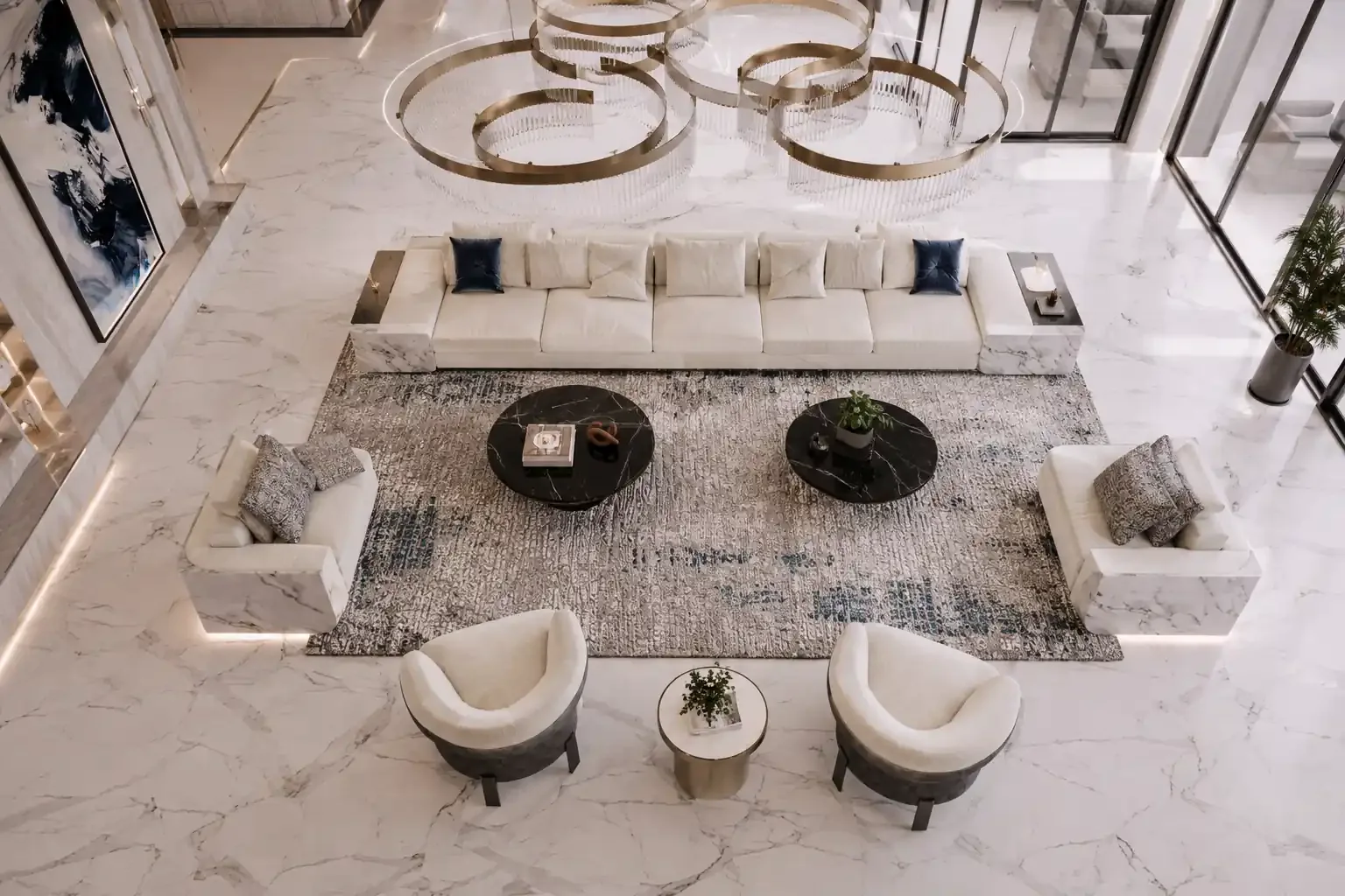 GEORGE Group living-room furniture visual with sofas, lounge chairs and low tables