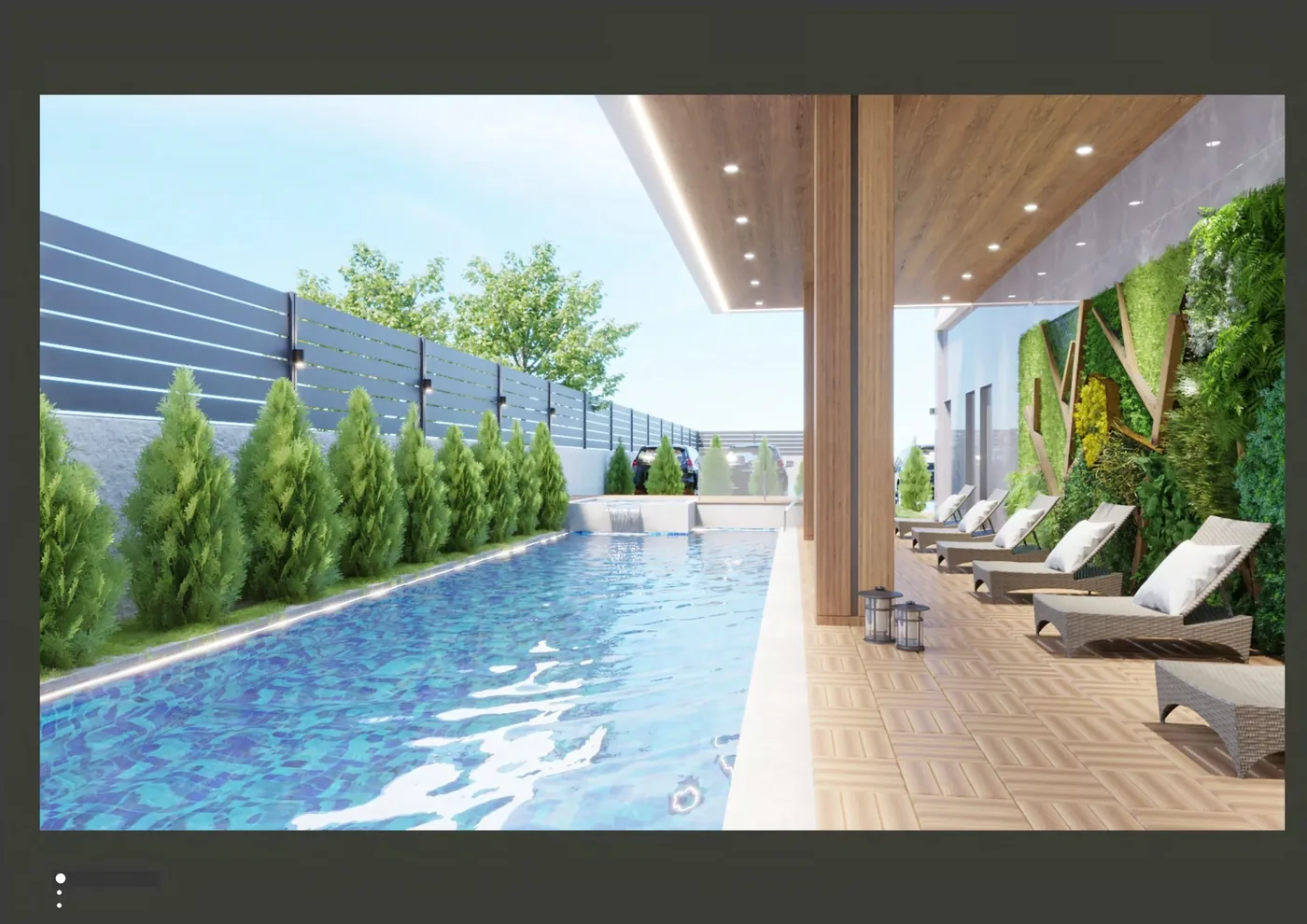 Poolside hospitality visual with loungers beside a deck and pool