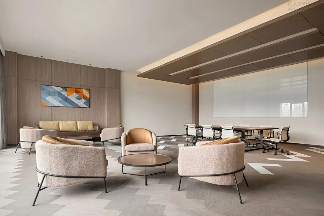 Hotel lounge with sofas, armchairs and low tables